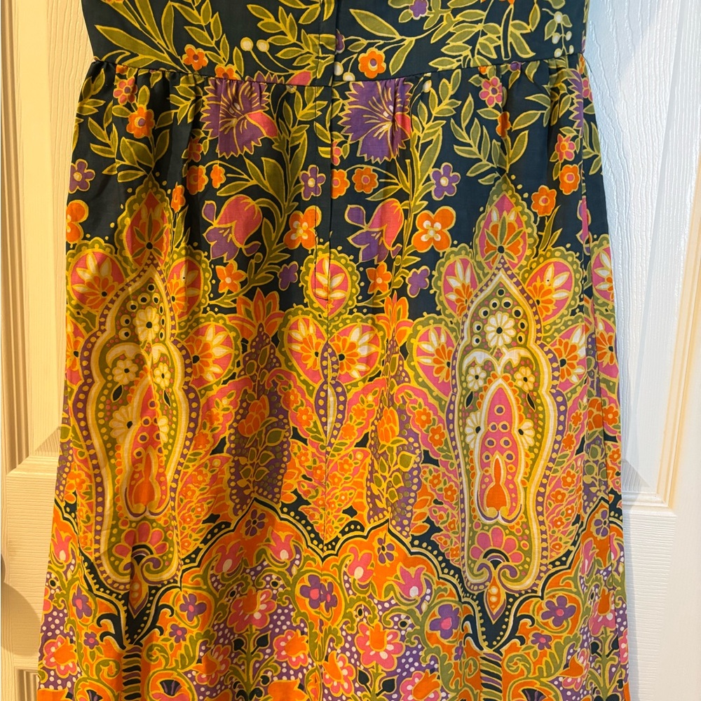 Floral Paisley Green and Orange Midi Dress - Picture 6 of 12